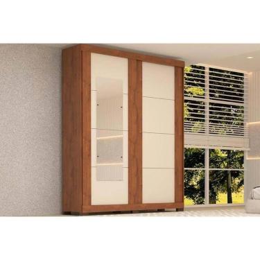 Imagem de Guarda Roupa Solteiro 2 Portas De Correr E 2 Gavetas C/ Espelho Helena Flex Cinamomo/cinamomo Ou Off White - Acp