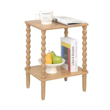 Imagem de Fultyle Mesa de canto pequena, mesa lateral de sofá com prateleira de armazenamento de 2 pneus, mesa de centro de madeira para quarto, sala de estar, espaços pequenos (nogueira áspera)