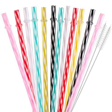 Imagem de Snowfall Pacote com 12 canudos de plástico com anel de laço para copo Stanley (faixa translúcida, 590 g)