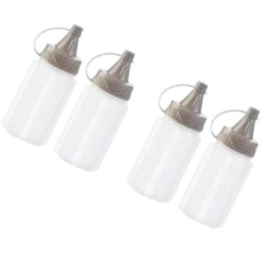 Imagem de 4 frascos de condimento de plástico branco, garrafa de mel de ketchup, recipiente de molho de salada para almoço, churrasco, mini garrafa de espremer de geléia de molho, garrafas de espremer