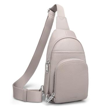 Imagem de befen Bolsa tiracolo pequena de couro genuíno para mulheres, pochete antirroubo, bolsa de peito com carteira RFID embutida, Bege cinza