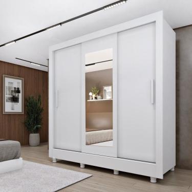 Imagem de Guarda-roupa Casal 3 Portas 190cm com Espelho e Pés Taiffa Neve