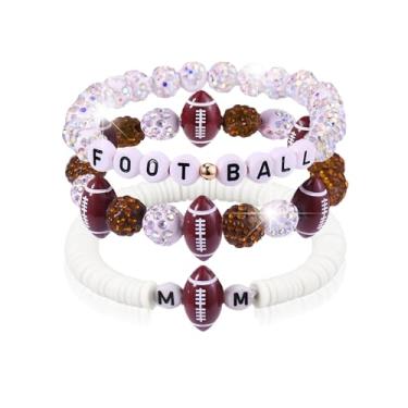 Imagem de CSIYANJRY99 Conjunto de pulseiras de futebol para mulheres, acessórios para o dia do jogo, roupas esportivas de outono indispensáveis para mães, futebol, mães, camisetas empilháveis, Medium, Acrílico