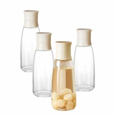 Imagem de TUCHACA Garrafas de suco de vidro com tampas de vedação, conjunto de 4 garrafas de vidro transparente reutilizáveis, frascos multifuncionais para sucos, geladeira, vitaminas, água infundida