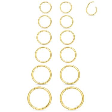 Imagem de Xnsjeyy Anéis de nariz 16G, argola de aço cirúrgico 316l, articulada, segmento de septo, lábio, tragus, hélice, daith, torre, concha, brincos de lóbulo de cartilagem confortável, joia de piercing de