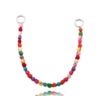 Imagem de Corrente colorida com contas de cabeça de caveira para mulheres e homens - Esqueleto de resina, acessórios góticos, calças, jeans, correntes punk para bolsa, mochila