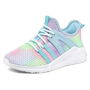 Imagem de RUNSIDE Meninas Tênis Leves Crianças Tênis Esportes Sapatos Rendas para Correr/Caminhar, Criança/Criança Pequena/Criança Grande Gradiente Azul