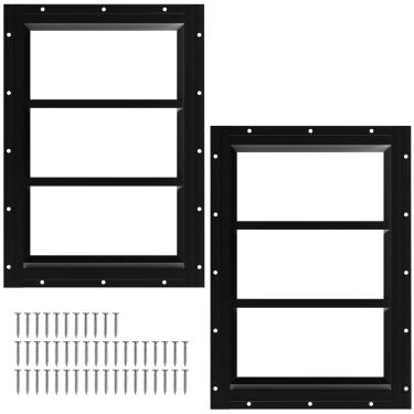 Imagem de NeatiEase Pacote com 2 janelas de 25,4 x 45,7 cm, design fixo de janela de popa com vidro temperado para casas de brinquedo, galpões, garagens e galinheiros (preto)