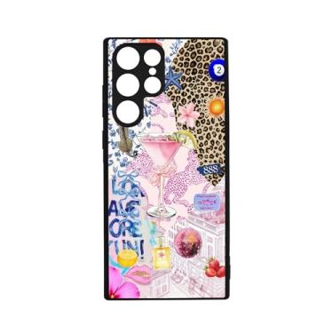 Imagem de qizjio Capa de telefone estética Y2K protetora à prova de choque vintage colagem de martini preppy cheetah impressão capa de telefone para Samsung Galaxy S22 Ultra