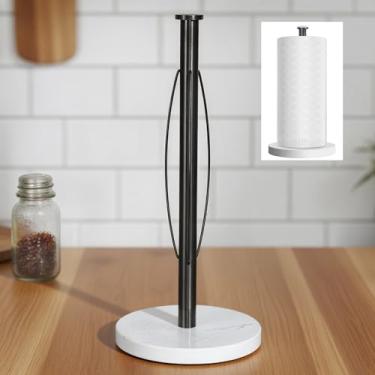 Imagem de ZUNTO Suporte de papel toalha de pé para bancada, cinza, suporte de papel de aço inoxidável com base de mármore resistente, antiderrapante, suporte de rolo de papel para mesa de cozinha, basta rasgar