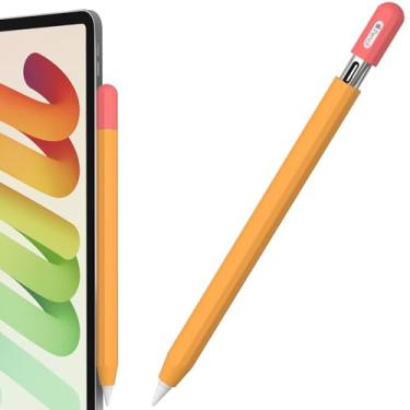 Imagem de FAFALITHIC Capa de silicone compatível com Apple Pencil USB-C Decagon capa protetora antiderrapante suporte acessório magnético (vermelho + amarelo)