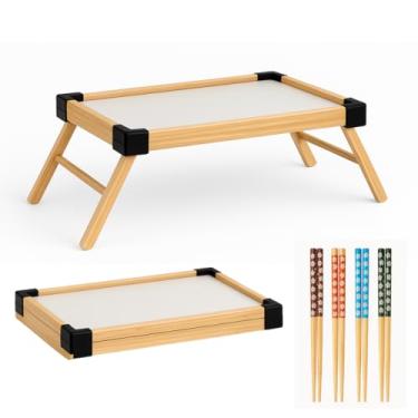 Imagem de Mesa Bandeja Dobrável de Madeira + Jogo de Hashi Bambu 4 Pares | Café da Manhã, Refeições Japonesas, Sushi