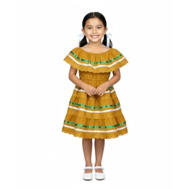 Imagem de unik Vestido de festa mexicano tradicional cinco de maio para meninas tamanho 2-14, Mel, 2