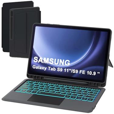Imagem de Capa para Samsung Galaxy Tab S10 Lite/S9 FE 27.7 cm /S10 FE 27.7 cm/Tab S9 27.9 cm com teclado – Capa para tablet retroiluminada em 7 cores com touchpad – Teclado magnético destacável com suporte S