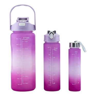 Imagem de Kit 3 Garrafas Alça Agua Canudo Adesivo Academia Motivacional