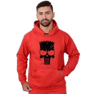Imagem de Blusa Moletom Bart Masculina Caveira Com Bolso e Capuz Vermelho - Meth