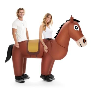 Imagem de Soulchen Fantasia de Halloween para casal, cavalo para adultos, engraçado, inflável, fantasia para cavalos de cowboy, para homens, mulheres, festa de Halloween, cosplay, tamanho único