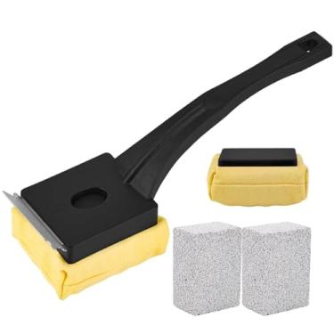 Imagem de Escova para churrasqueira sem cerdas – Limpeza a vapor e limpador de churrasqueira de pedra-pomes com cabeça substituível – Inclui 2 pedras de limpeza + 1 cabeça de escova extra – Raspador de