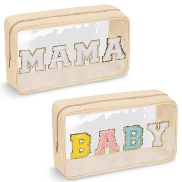 Imagem de Bolsa de maquiagem izuzta Chenille Letter Clear Mama Baby Pouch x2
