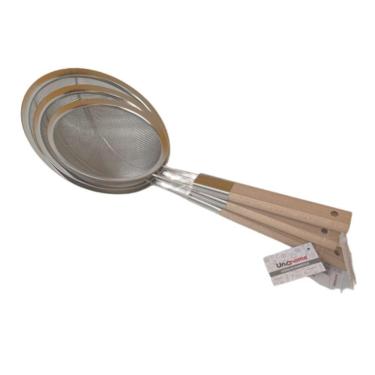 Imagem de Kit 3 Peneira Inox Malha Fina Madeira 16 18 20cm - Unyhome