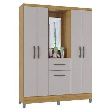 Imagem de Guarda Roupa Solteiro Atlas Capelinha 5 Portas Damasco Off White Brilho - Poquema