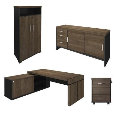 Imagem de Conjunto Escritório Home Office 4 Peças Mesa Diretor Corp A06 Charuto/Preto - Mpozenato