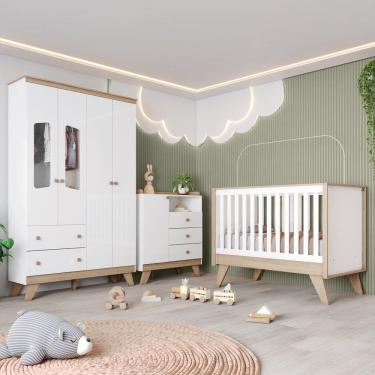 Imagem de Quarto de Bebê Completo Noah Espresso Móveis Branco/Jequitibá