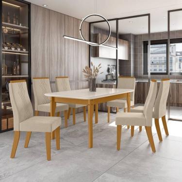 Imagem de Conjunto Sala de Jantar 160cm X 90cm Tampo Mdf Vidro com 6 Cadeiras Luna Marrom/Off White