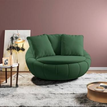 Imagem de Poltrona Giratória Sala de Estar com Almofadas Afrodite Verde Veludo G