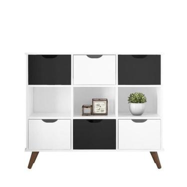 Imagem de Nicho Organizador Retro Branco com 6 Gavetas Branco/Preto - Qmovi