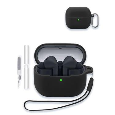 Imagem de Capa para fones de ouvido Bluetooth sem fio para Samsung Galaxy Buds 3 FE (2025), capa protetora portátil de silicone macio WUNIAK resistente a arranhões com kit de limpeza, mosquetão e cordão, preta