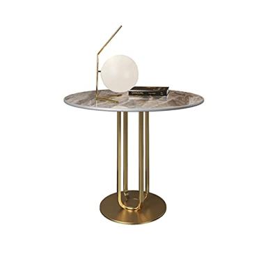 Imagem de Mesa de centro de design simples, mesa lateral redonda, mesa lateral de metal de mármore, mesa de cabeceira, mesas pequenas para sala de estar, mesa lateral para pequenos espaços, mesa lateral