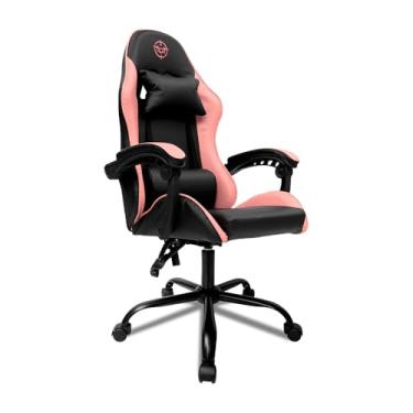 Imagem de Cadeira Gamer TGT Heron Preta e Rosa | Reclinável 90°-135° | Espuma Moldada | Apoio de Braço Fixo | Base em Aço | Pistão Classe 4 | Até 120kg | TGT-HR-BPK01