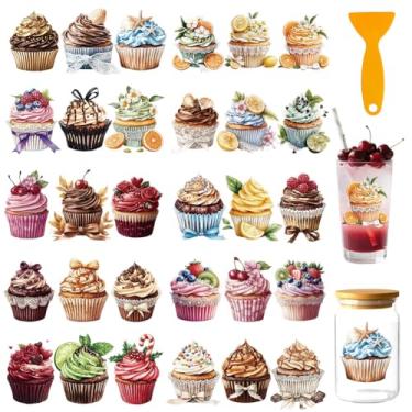 Imagem de GOMAKERER 30 peças de envoltório de copo UV DTF de bolo para copo de 473 g, sorvete de cupcake UV DTF esfregar em transferências adesivos de transferência à prova d'água aquarela para capa de telefone
