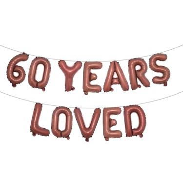 Imagem de Faixa de balão amada por 60 anos, guirlandas de glitter multicoloridas para artigos de decoração de festa de aniversário de 60 anos (chocolate amado por 60 anos)