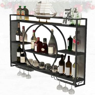 Imagem de Prateleira Para Garrafas, Unidade De Bar Para Casa Com Portas Prateleiras De Bar Prateleira De Vinho Dourada Com Suporte De Vidro Rack De Vidro De Vinho Montado Na Parede Ace, Gold, 140 * 15 * 80cm