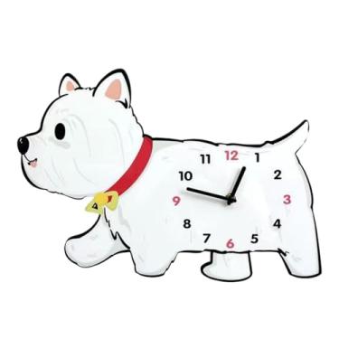 Imagem de Generic Relógio de parede de animal, relógio de parede decorativo de madeira com perna oscilante, cão adorável e silencioso para sala de estar, quarto de