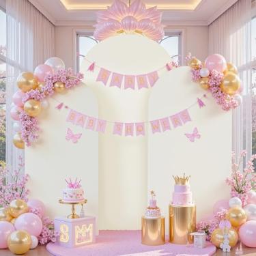 Imagem de Conjunto de 3 capas de fundo de arco de marfim - Capas de arco de elastano 2,5 m 1,6 m 1,8 m pano de fundo elástico para cerimônia de casamento, chá de bebê de noiva, festa de aniversário, decoração