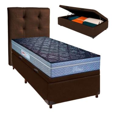 Imagem de Conjunto Cama Box Bau Marrom Solteiro + Colchão Molas Ensacadas Petrus Paropas + Cabeceira