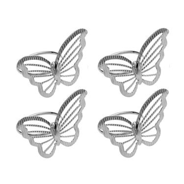 Imagem de Cj 4 Anéis/Argolas de Metal P/Guardanapos Butterfly Prata Wolff