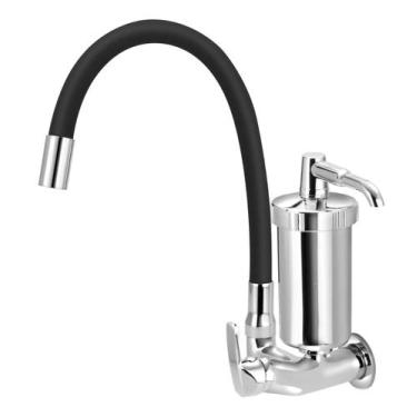 Imagem de Torneira Filtro Gourmet Monocomando Preta Cozinha Parede - Modelar