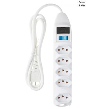 Imagem de Filtro De Linha Régua Extensão Com 5 Tomadas 2P+T Cabo 5 Metros Bivolt