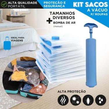 Imagem de Kit 5 Sacos a Vácuo Para Roupas Com Bomba Manual  Organização de Mala,