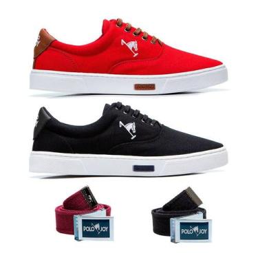 Imagem de Kit 2 Tênis Casual Em Lona + 2 Cintos Polo Joy, 37, Preto