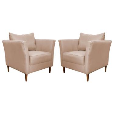 Imagem de Kit 2 Poltronas Decorativa Sala de Estar Pés Palito Lubbock Couro Bege - Gran Belo