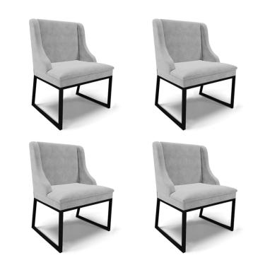 Imagem de Cadeira Sala de Jantar Industrial Preto Kit 4 Liz Suede Cinza D03 - D'Rossi
