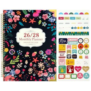 Imagem de LipLopBest Agenda mensal 2026-2028 - calendário mensal de 3 anos 2026-2028, janeiro de 2026 a dezembro de 2028, calendário de 36 meses com 14 adesivos de planejamento, abas revestidas, bolso (22 cm x