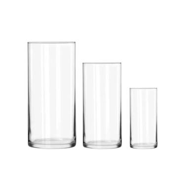 Imagem de Vasinhos Decorativos, Kit 3 Vasos Tubo de Vidro Transparente Cilíndrico Decoração Mesa Festa