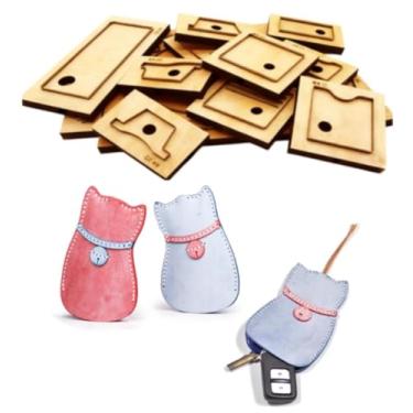 Imagem de YJIUYUANQ Conjunto de moldes de corte de couro com base de madeira - Ferramenta de modelagem de saco de chaveiro de gato para projetos de artesanato em couro DIY - 135 x 85 mm