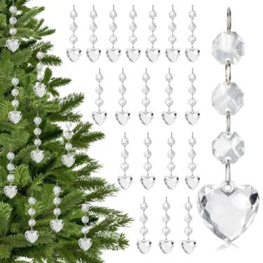 Imagem de 30 peças de enfeites de cristal de Natal para decoração de árvore de Natal, enfeites de Natal de acrílico transparente pendurados com pingente de bolas